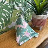 Pilola Techcushion Metallic Gold Pink Fern Pattern on White Background Beanbag Pillow Stand Holder Cushion