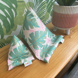 Pilola Techcushion Metallic Gold Pink Fern Pattern on White Background Beanbag Pillow Stand Holder Cushion