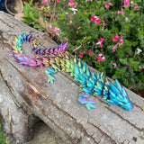 3D Printed Large Gemstone Dragon with articulated body in dark rainbow colourway Pilola