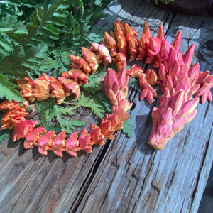 3D Printed large gemstone dragon in red gold colourway articulated body Pilola