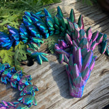 3D printed large gemstone dragon with articulated body red blue green colourway Pilola