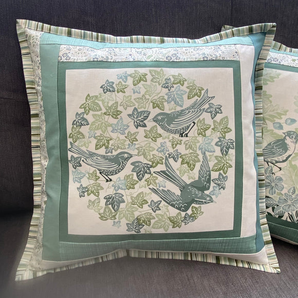 Limited Edition Cushion Inspired by Nature Cotton Quilted Borders Swallows