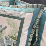 Nature inspired cushions featuring a selection of animal and bird designs. Made from high quality cotton fabric with a log cabin quilted border around the design on the front and complementary striped border around the edge of the cushion. 
