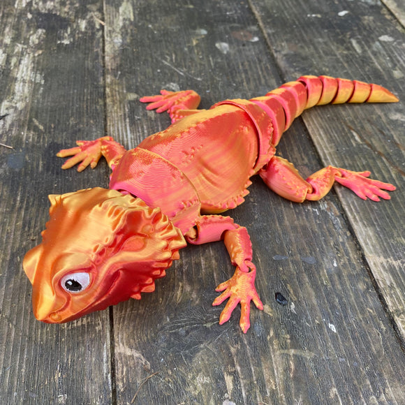 3D printed red gold bearded dragon 