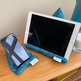 Techcushion by Pilola iPad Phone Pillow Stand Holder Cushion Teal Outline Bird Pattern