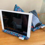 Techcushion by Pilola iPad Phone Pillow Stand Holder Cushion Blue Metallic Peacock Pattern